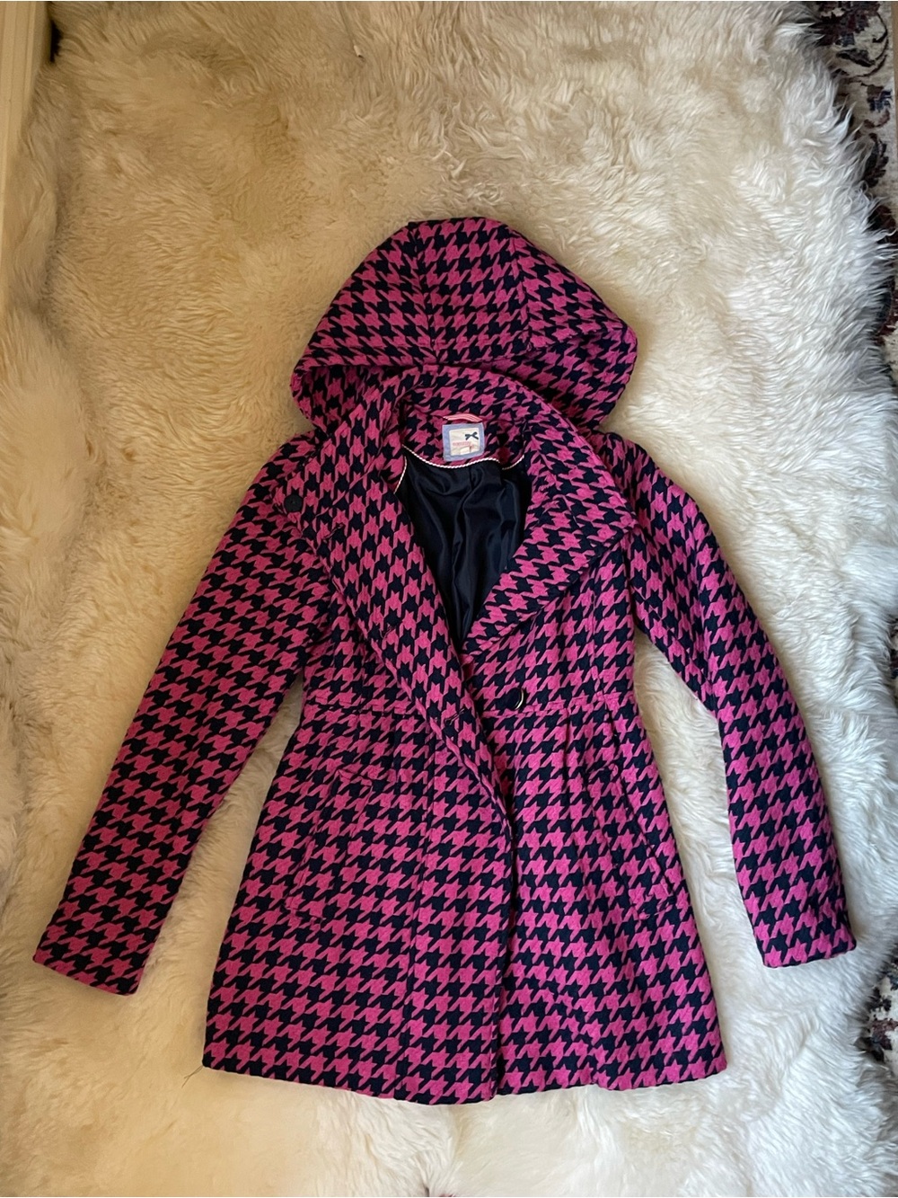 Vintage Tommy Hilfiger Girl Pink & Black Houndstooth Women’s Coat